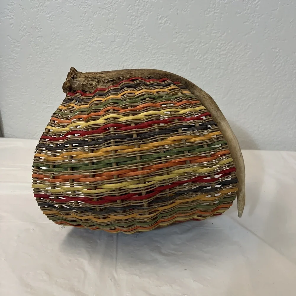 Antler Reed Basket Woven Exhibition Piece Art Rustic Lodge Decor 11x9 Sculpture